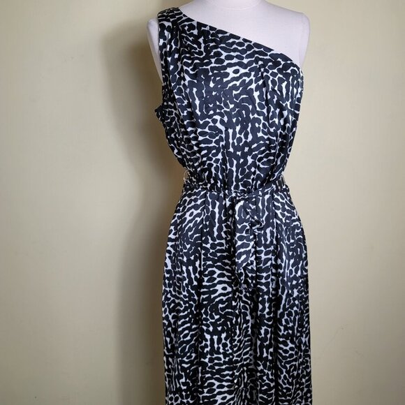 Tahari ASL Black & White One Shoulder Women's Slit Gown Dress | Size 14 - Picture 3 of 13